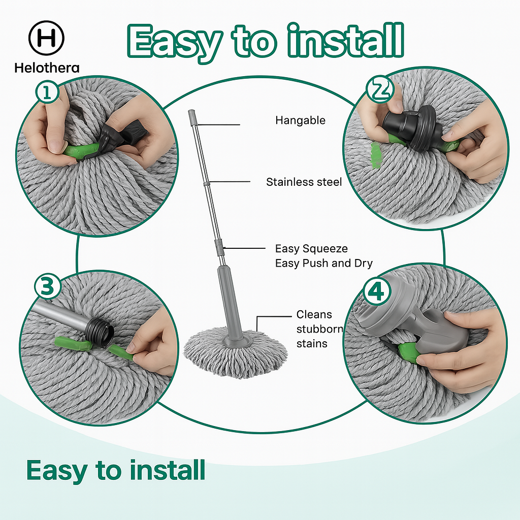 Helothera® AquaTwist Mop – 360° Auto-Wring Cleaning System Mop