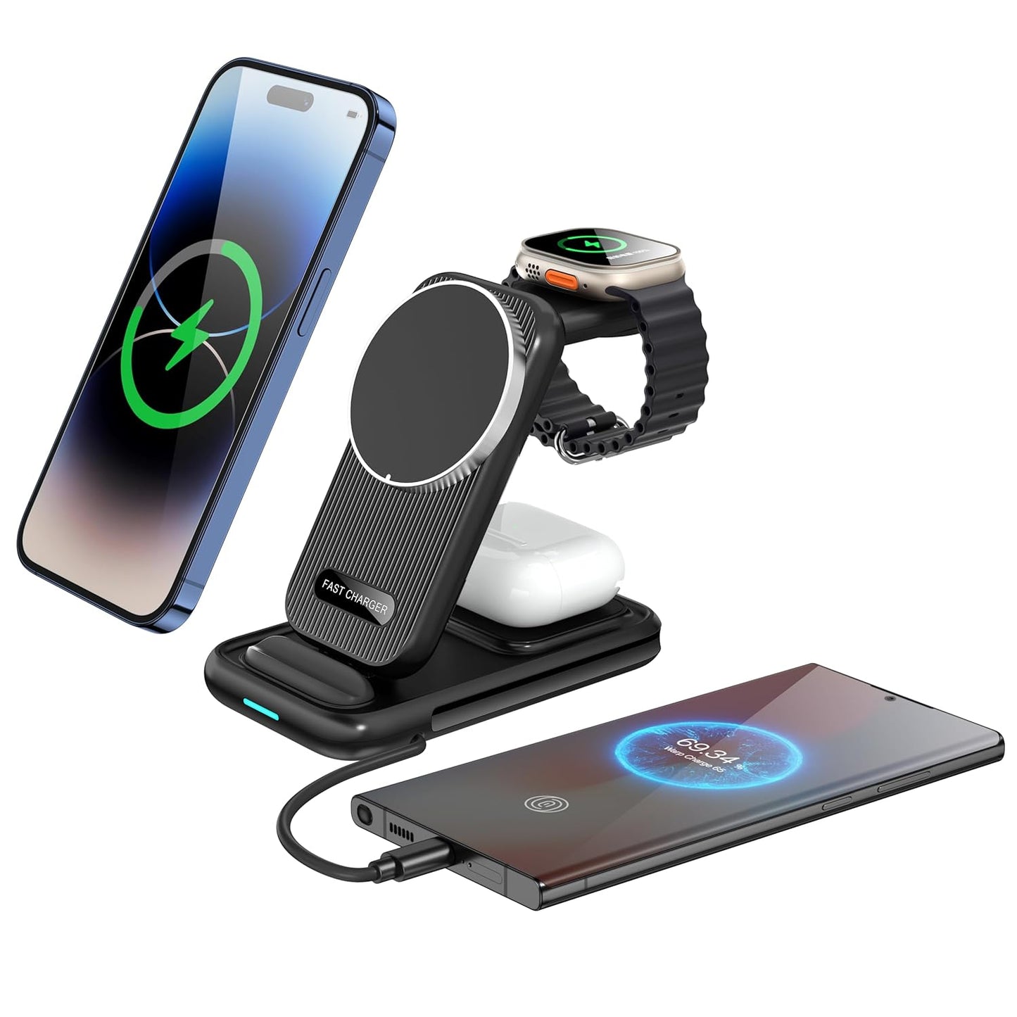 Helothera TriCharge Pro™ | 3-in-1 Foldable Magnetic Charging Station