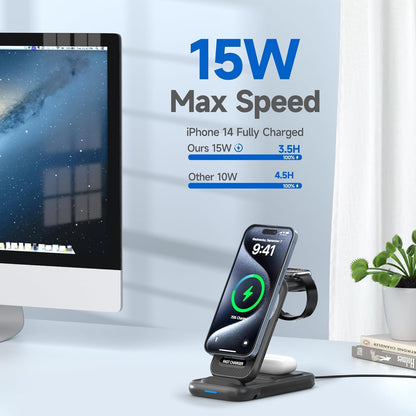 Helothera TriCharge Pro™ | 3-in-1 Foldable Magnetic Charging Station