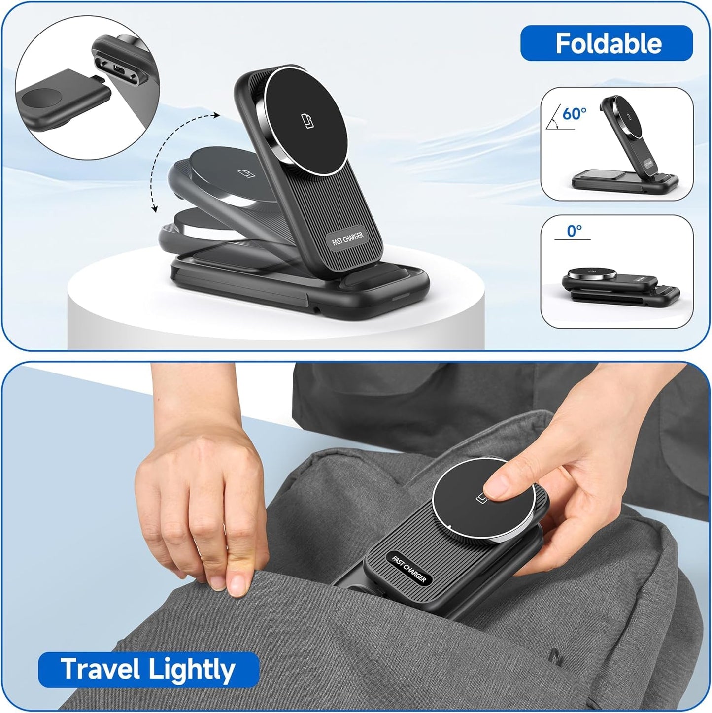 Helothera TriCharge Pro™ | 3-in-1 Foldable Magnetic Charging Station